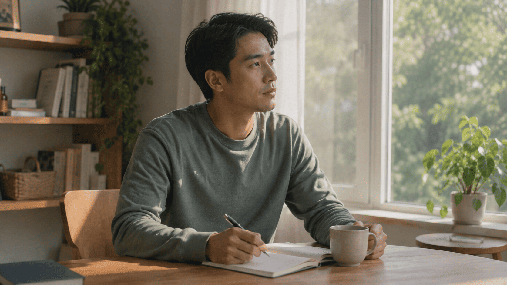 Alt text: Man journaling at home, reflecting on his treatment resistant depression recovery.